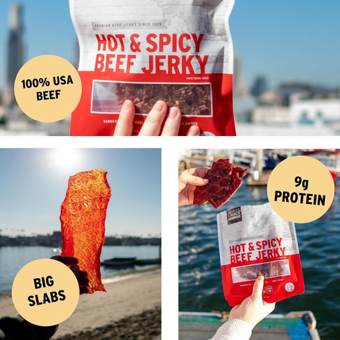 9g 19.2 oz, 15 People's Choice Beef Jerky Big Slab - Whole Muscle, Thin-Sliced, Protein - Hot & Spicy, Ct