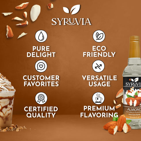 25.4 oz, Syruvia Almond Syrup, Natural Flavors, Syrup for Drinks, Lattes, and Desserts fl With Pump