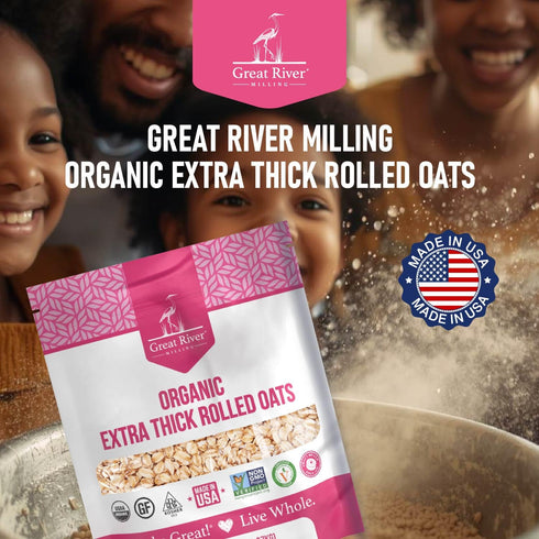5 Lb Great River Milling Organic Extra Thick Rolled Oats | Whole Grain, Gluten Free, Non-GMO, Kosher Certified | Hearty