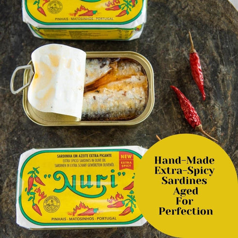 Nuri 4 Pack (4.4 oz Portuguese Sardines in Extra Spiced Olive Oil - - cans)