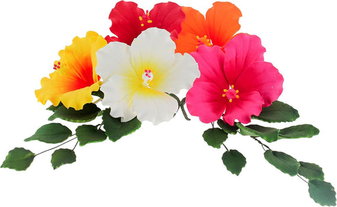 5 Count Global Sugar Art Tropical Hibiscus Sugar Flowers for Cakes Large Gumpaste Hawaiian Cake Toppers, Assorted