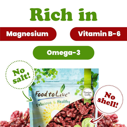 8 Food to Live - California Livermore Red Walnuts, Ounces Raw, No Shell, Kosher, Unsalted, Natural, Sirtfood, Bulk