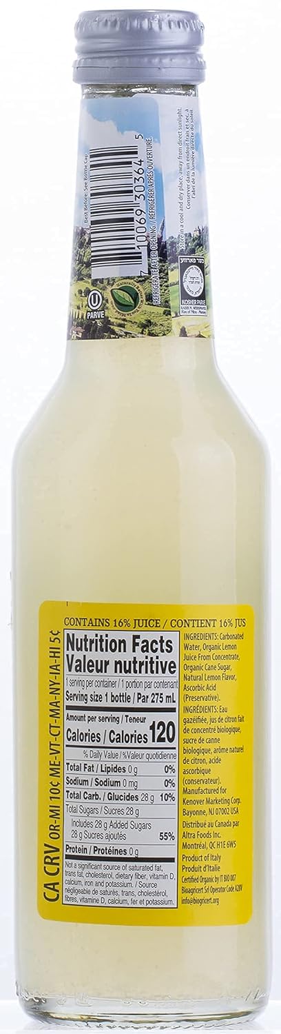 (6 Pack) 16% Tuscanini Organic Cold Pressed Sparkling Lemon Soda Contains Real Juice! No Food Coloring or Artificial