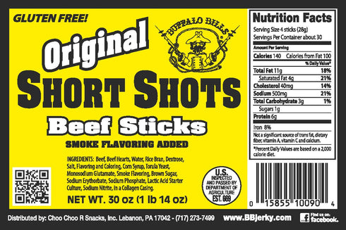 (105-120 30oz 3.5") Buffalo Bills Original Short Shots mildly flavored sticks per bag each is