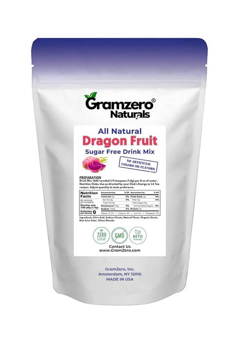 GramZero All Natural Dragon Fruit Zero Calorie Sugar Free Drink Mix, Great For Nutrition Club Loaded Tea, Stevia