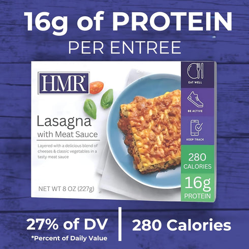 Pre-packaged 16g 8oz Pack 6 HMR Lasagna with Meat Sauce Entre | Lunch or Dinner to Support Weight Loss | Ready to Eat |
