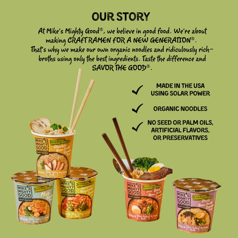 (Pack 6) 8g Mikes Mighty Vegetarian Vegetable Ramen Cup of Protein Instant Ramen Noodles Organic Steamed, Non-GMO, Palm