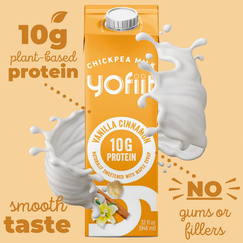 10g 6 Pack Yofiit Vanilla Cinnamon Plant Based Milk with Pea Protein and Flax - More Protein than Almond Milk - Non