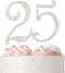 25 Cake Topper - Premium Silver Metal - 25th Birthday or Anniversary Party Sparkly Rhinestone Decoration in Box