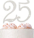 25 Cake Topper - Premium Silver Metal - 25th Birthday or Anniversary Party Sparkly Rhinestone Decoration in Box