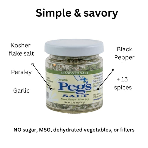 Peg's Salt (Original) 3.75 oz Gourmet Seasoned Salt for Every Meal - No MSG, No Sugar or Fillers