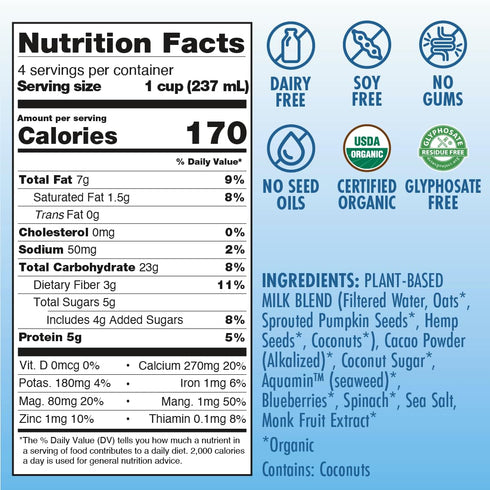 (32 oz Pack 6) Kiki Milk Plant Based Milk - Organic Chocolate Milk - Calcium & Magnesium Source - Gluten Free, Gum