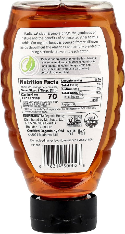 16 Oz Madhava Organic Golden Honey Squeeze