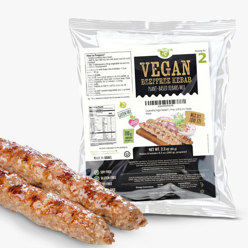 4-Pack ~1 Creative Pea Beeffree Kebab Mix | Makes kg | Shelf-Stable Vegan Protein | Just Add Water & Oil | Easy Kebab