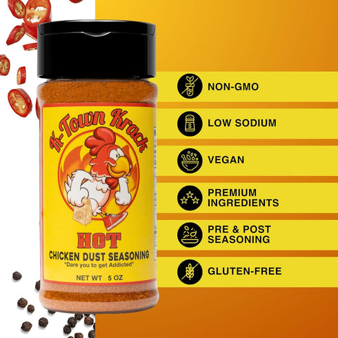 K-Town Krack - Hot Chicken Dust Seasoning - Chicken Wing Seasoning & Spicy Seasoning for Chicken, Beef, Pork, Fish - All-Purpose Seasoning, Spice Rub, BBQ Rub & Spicy Wing Dust Seasoning 5oz