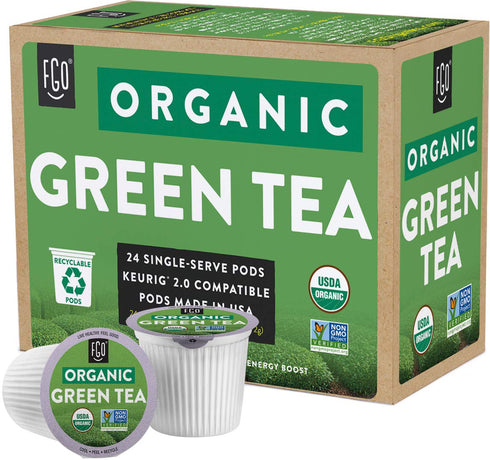 24 Count (Pack 1), FGO Organic Green Tea K-Cup Pods for Keurig, of Premium Green Tea is USDA Organic, Non-GMO