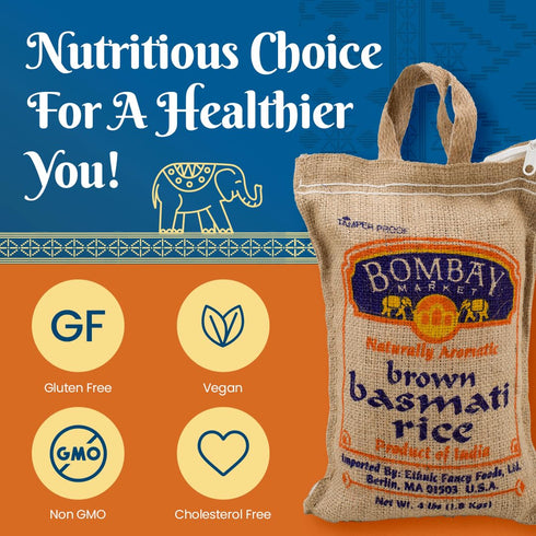 Bombay Market (4 Brown Basmati Rice - Aromatic & Nutty Flavor Basmati Rice - Long Grain Rice Basmati Pound Bag)