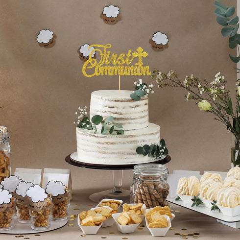 Gold Glitter First Communion Cake Topper - Decoration for Kids' First Communion Cake
