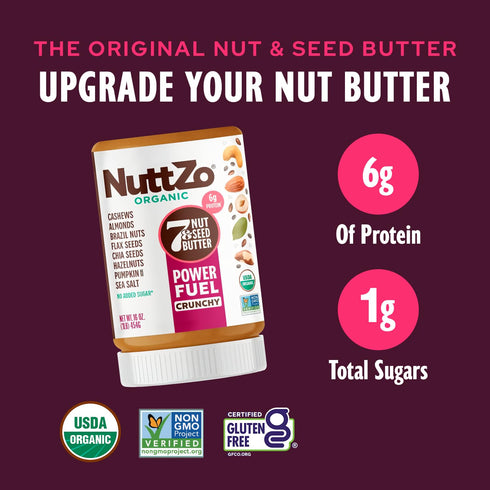 7 16 oz NuttZo Organic Power Fuel Nuts and Seeds Butter, Crunchy, Paleo and Keto Friendly, Peanut and Gluten Free