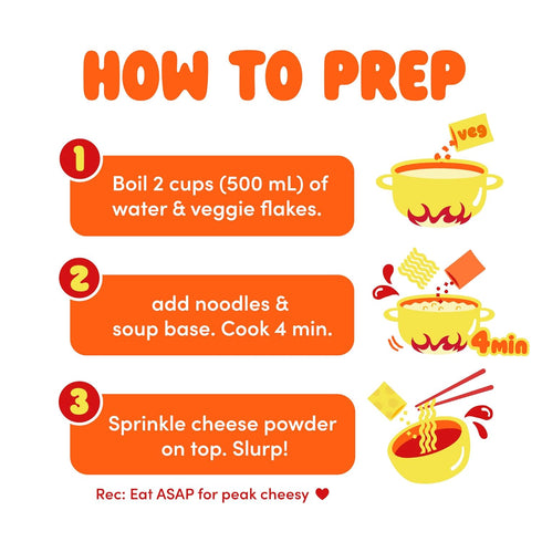 3.92 oz (Pack 8) Cheesy Ramen Spicy Cheddar Soup Ramen | Bold, Cheesy Heat, Korean-Style Spice |