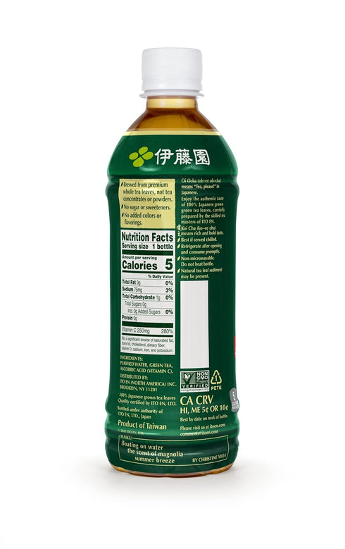 16.9 (Pack 12), Ito En Oi Ocha Unsweetened Bold Green Tea, Fluid Ounce of Unsweetened, Low Calorie