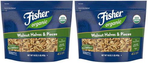 Fisher Organic Walnut Halves & Pieces 16 oz (Pack of 2), USDA