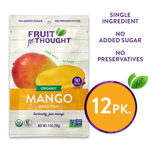 Packs 1 Pack 12 Fruit for Thought Organic Dried Mango | Dried Fruit Snack Ideal for the Family | No Sugar Added | At