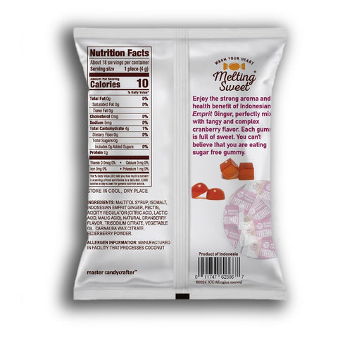 Gummies 2.5 oz, Pack 12) Melting Sweet SUGAR FREE Ginger Chew Candy - Fluten Free, Non GMO Snacks (Cranberry Flavor