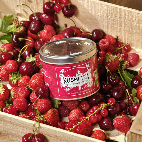 Kusmi Tea - Organic Black Tea with Four Red Fruits - Loose Leaf Tea in Tin Box of 3.5 oz - Flavored with Strawberries,