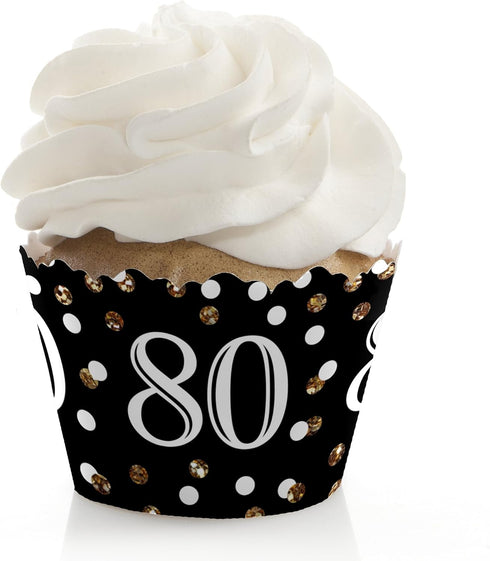 Big Dot of Happiness Gold Party Decorations - Adult 80th Birthday Cupcake Wrappers Set of 12