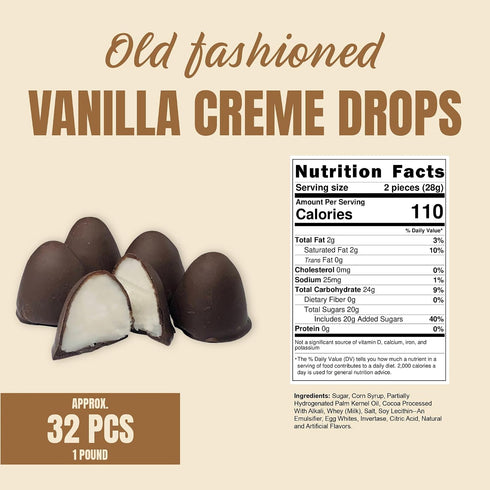 1 Old Fashioned Chocolate Covered Vanilla Creme Drops | Pound Bag | Nostalgic Chocolate Candy with Creamy Vanilla