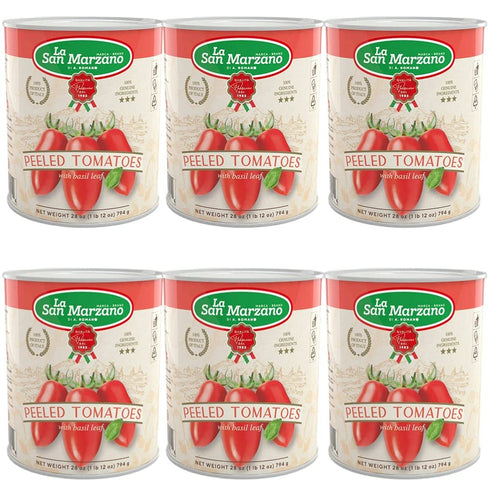 La San Marzano 6 Pack, Italian Whole Peeled Tomatoes in Puree with