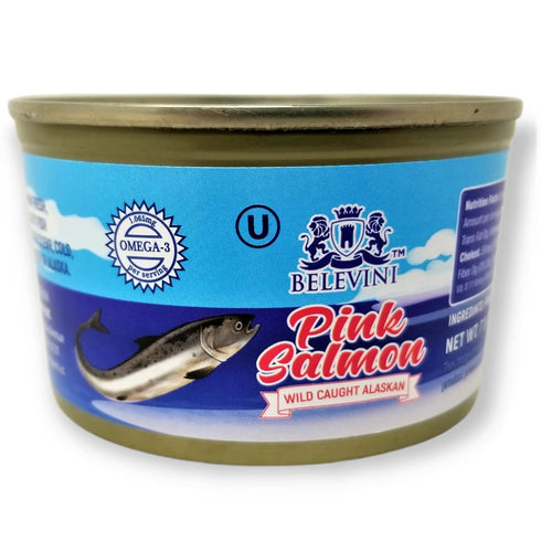 Belevini 212g/7.4 Oz Omega-3 (Pack 6) Pink Salmon Canned Wild Caught Alaskan Natural Source of Fatty Acid, Rich