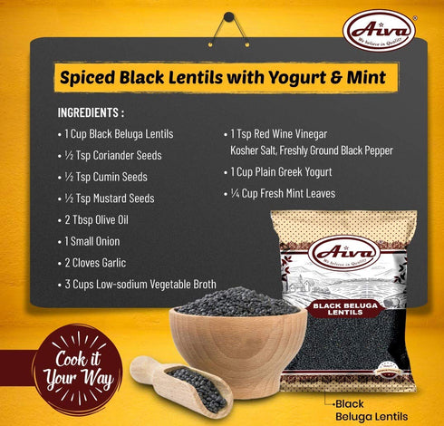 (4 LB) Aiva Black Beluga Lentils Premium Whole Black Lentils for Soups, Salads, and Meal Prep