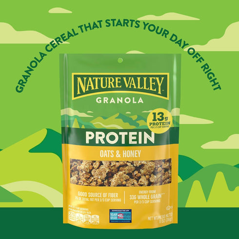 11 oz Nature Valley Protein Granola, Oats and Honey Granola, Resealable Snack Pouch