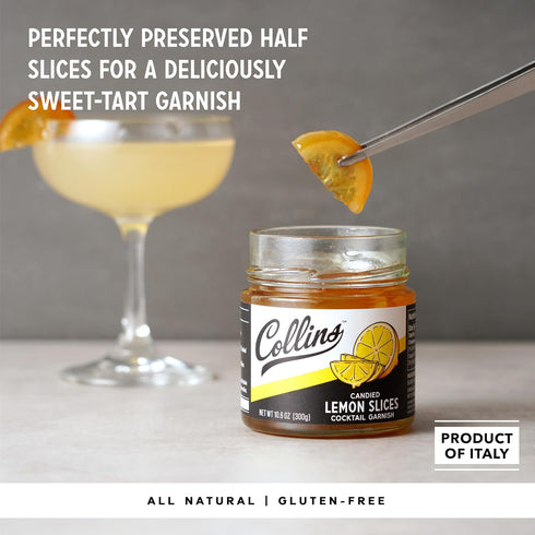 10.6oz Collins Candied Lemon Slices in Syrup, Candied Fruit Slices Cocktail Drink Accessories for Cocktail Party, Drink