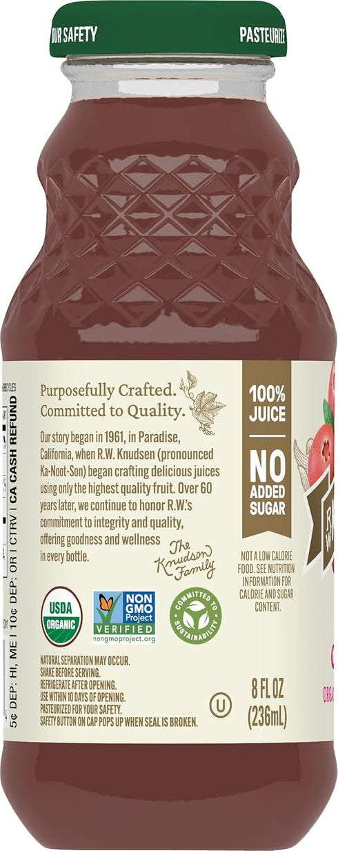 8 oz (12 Pack) R.W. Knudsen Organic Just Cranberry Juice, fl