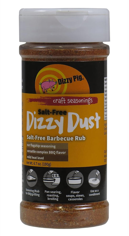 Dizzy Pig Salt Free Dizzy Dust - All Purpose Seasoning and BBQ Rub, 6.7oz