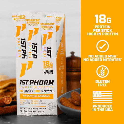 1st 18g 15 Count Phorm Meat Sticks, Breakfast Sausage Protein Snacks, Protein Per Serving, Pork Sticks, Healthy Snacks