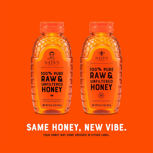 100% 16 oz. Nate's Pure, Raw & Unfiltered Honey - Award-Winning Taste, Squeeze Bottle