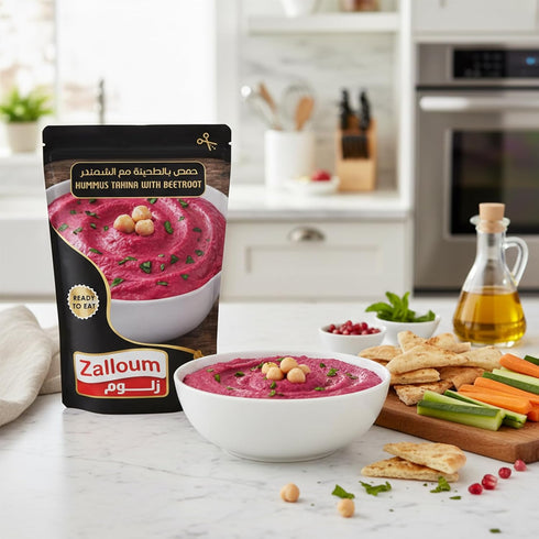 Zalloum Hummus 135g (Pack 6), - Tahina with Beetroot, Each of Ready to Eat Pouches, Gluten Free (Beetroot)