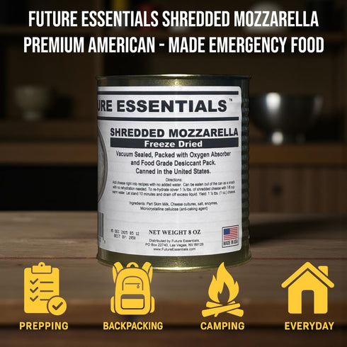 Mozzarella Mozzarella 8 oz #2.5 Future Essentials Freeze Dried Shredded Cheese Real Dairy Cheese Shredded Long Shelf