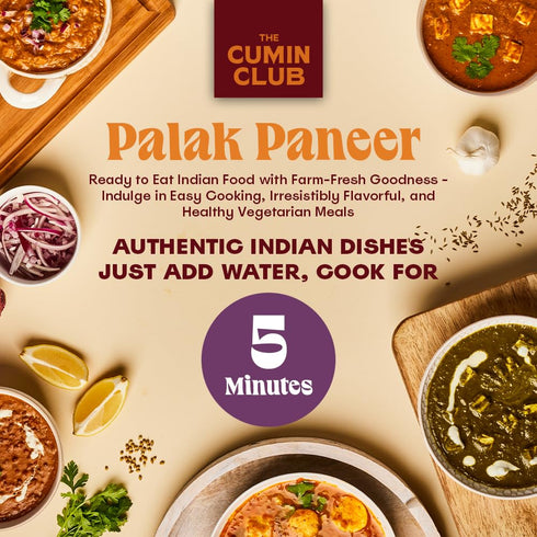 5-Minute Pack 5 The Cumin Club Ready to Eat Indian Meal Palak Paneer - Authentic & Flavorful Indian Meal, Ready to Eat