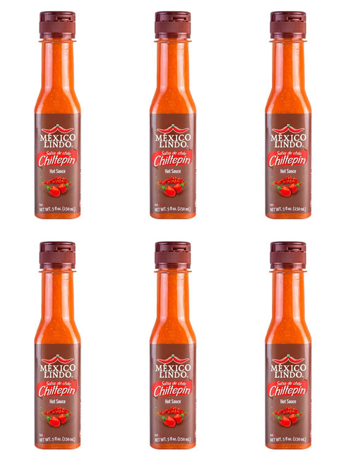 Mexico Lindo Chiltepin Hot Sauce | 14,200 Scoville Level | Traditional Spicy Flavor | 5 Fl Oz Bottles, Pack of 6