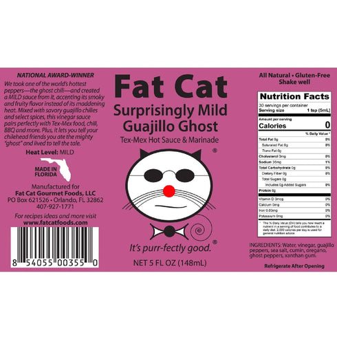 Pack Set Mild Heat Natural Hot Sauce Four Bottle Gift Box Variety Bundle by Fat Cat Gourmet | Mild to Medium Heat