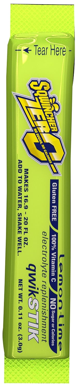 Sqwincher 060106-LL Zero Qwik Stik Powder, 20 oz, Yellow, Standard, Pack of 50