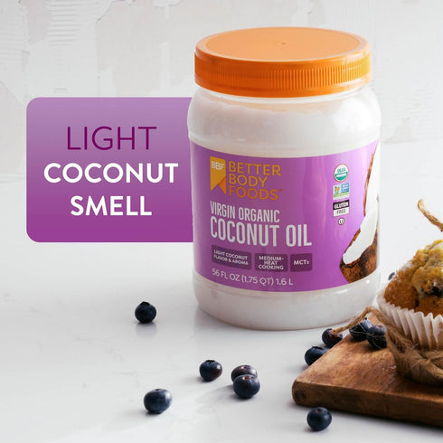 56 Oz BetterBody Foods Organic Unrefined Coconut Oil - Hair & Skin Moisturizer, Baking & Cooking Oil - Light Aroma