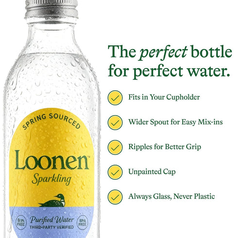 Pack 6, 750mL Loonen Spring Sourced Sparkling Water, Glass Bottled High Carbonation, Minerals, Magnesium, Potassium