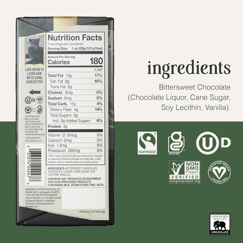 3 oz Endangered Species, Extra Dark Chocolate Panther