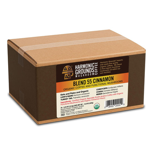34 Count Harmonic Grounds Organic Mushroom Coffee Pods - Cinnamon Flavored Medium Roast with Lion's Mane, Reishi